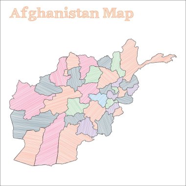 Afganistan el çizimi harita Renkli ülke ana hatlarıyla Gerçek Afganistan haritası