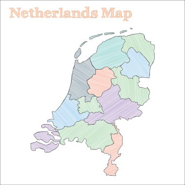 Hollanda el çizimi haritası Renkli kusurlu ülke Eşsiz Hollanda haritası