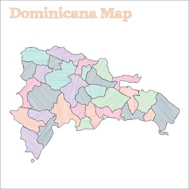 Dominicana el çizimi harita Renkli kusurlu ülke ana hatları Enfes Dominicana haritası