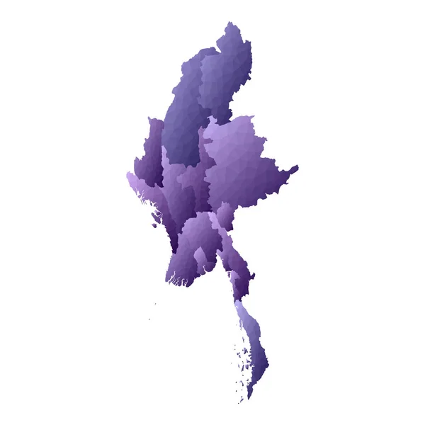 Myanmar mapa Estilo geométrico país contorno Impresionante vector violeta ilustración — Archivo Imágenes Vectoriales