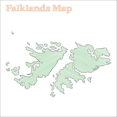 Falklands el çizimi haritası Renkli, baştan savma bir ülke İnce Falkland Adaları haritasını vilayetlerle özetliyor
