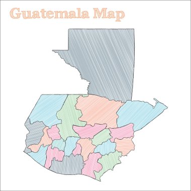 Guatemala el çizimi haritası Renkli kusurlu ülke Etkileyici Guatemala haritası