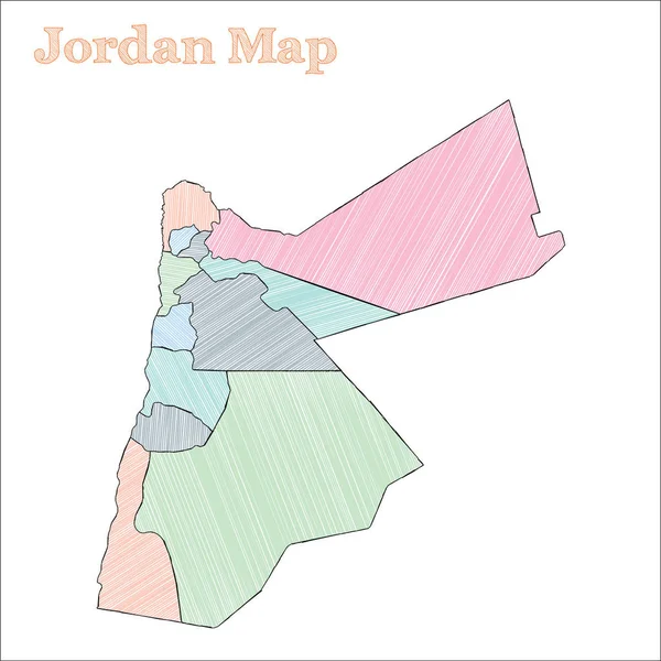 Jordania mapa dibujado a mano Esquema de país esquemático colorido Jordania moderna mapa con provincias Vector — Vector de stock