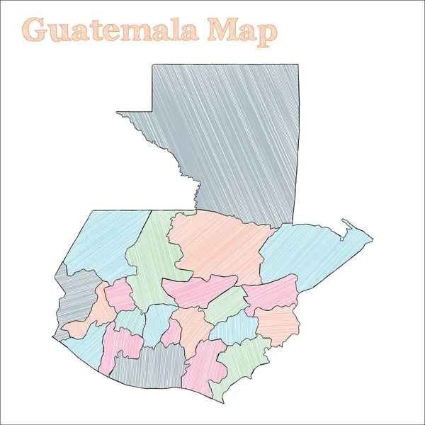 Guatemala handgetekende kaart Kleurrijke schetsmatige landkaart Indrukwekkend Guatemala kaart met — Stockvector