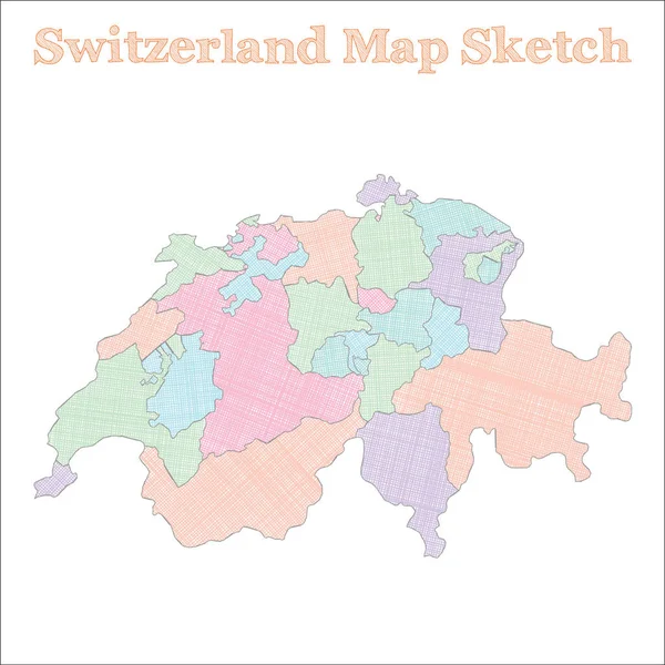 Schweiz Karte handgezeichnet Land niedlich skizzenhaft Schweiz Karte mit Regionen Vektorillustration — Stockvektor