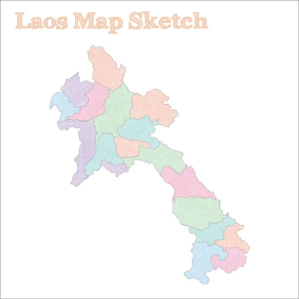 Laos Karte handgezeichnet Land angenehm skizzenhaft Laos Karte mit Regionen Vektorillustration — Stockvektor