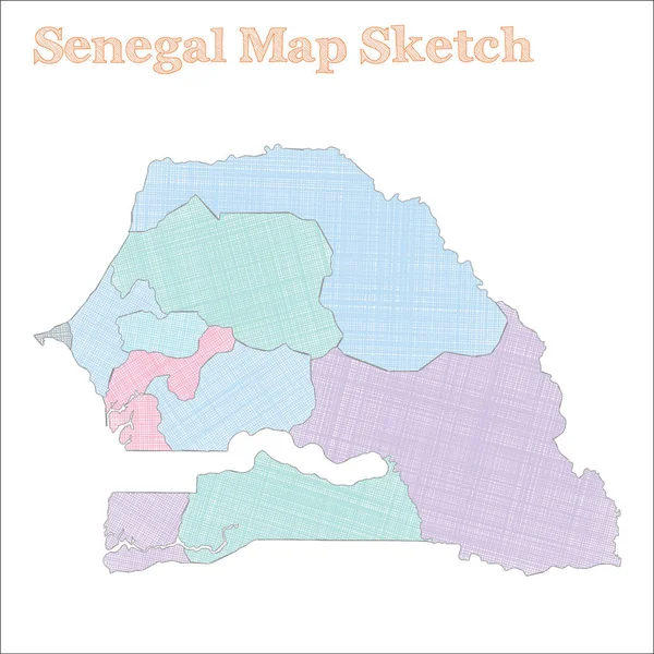 Senegal-Karte handgezeichnet Land betörend skizzenhafte Senegal-Karte mit Regionen Vektorillustration — Stockvektor