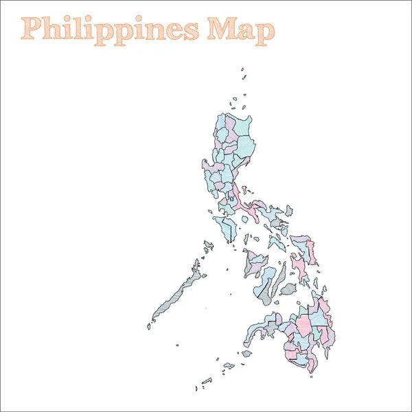 Filipinas mapa desenhado à mão colorido esboço país real Filipinas mapa com —  Vetores de Stock