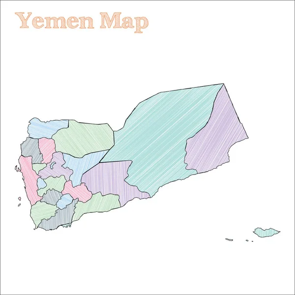 Yémen carte dessinée à la main contour de pays esquissé coloré Carte du Yémen juste avec les provinces vectoriel — Image vectorielle