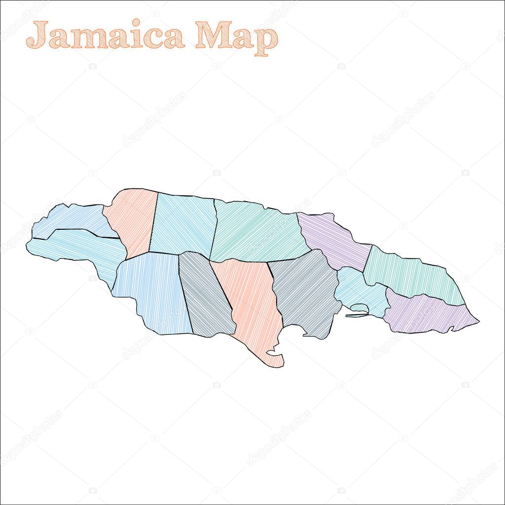 Jamaica handdrawn map Colourful sketchy country outline Mindblowing Jamaica map with provinces