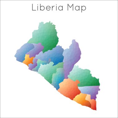 Liberya 'nın düşük Poli haritası geometrik çokgen mozaik biçim haritası
