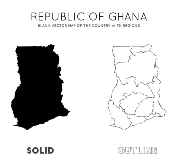 Mappa del Ghana Mappa vettoriale vuota del Paese con le regioni Confini del Ghana per la tua infografica — Vettoriale Stock