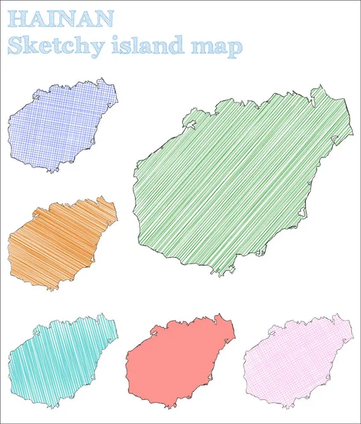 Hainan skizzenhafte Insel mächtige handgezeichnete Insel ziemlich kindischen Stil hainan Vektor Illustration — Stockvektor