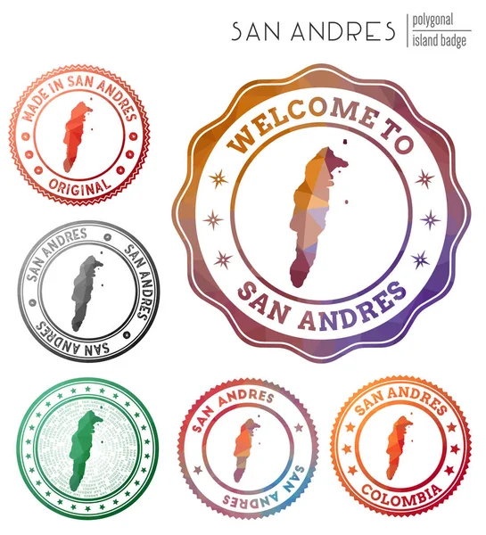 Insignia de San Andrés Colorido símbolo poligonal de la isla Conjunto de logos geométricos multicolores de San Andrés — Vector de stock