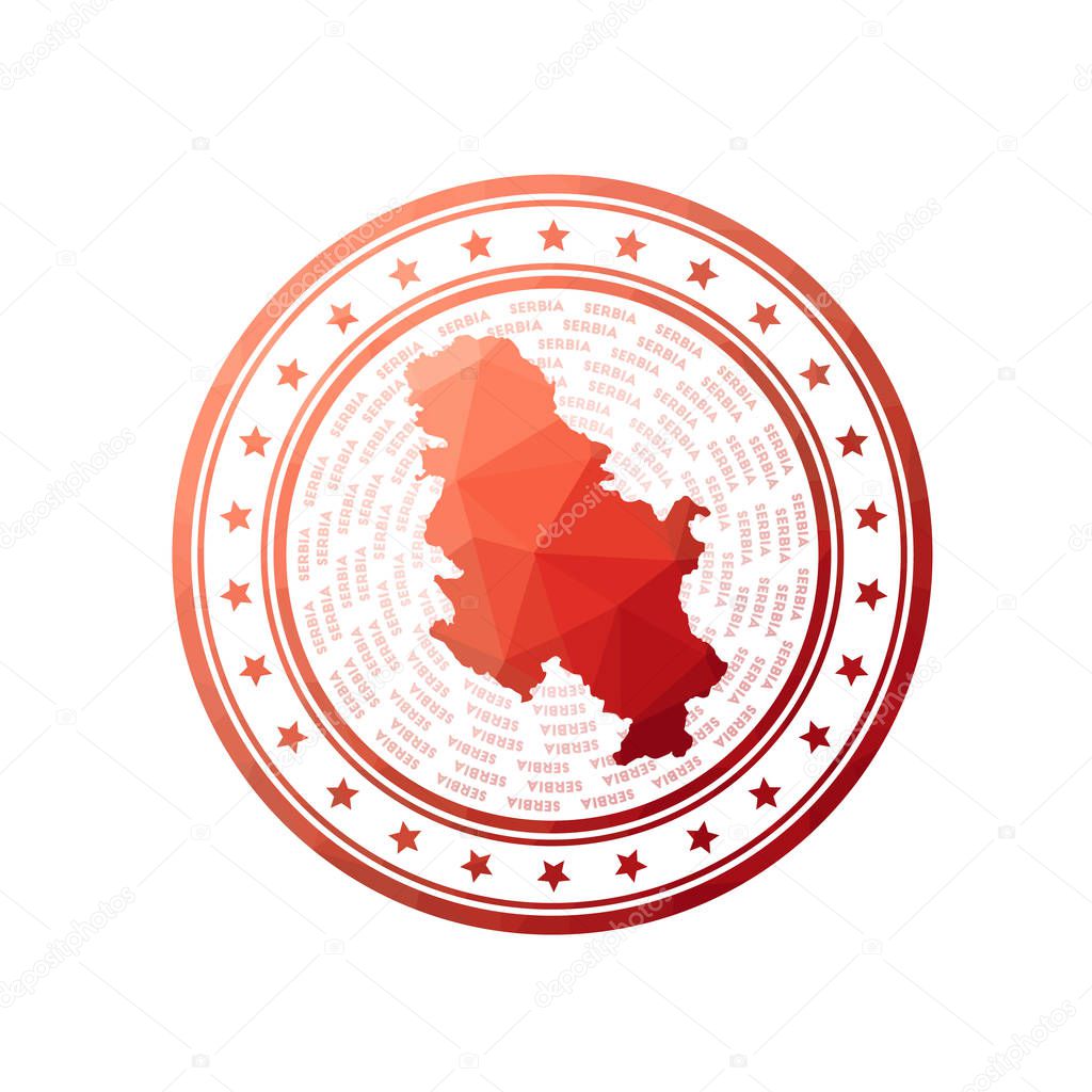 Flat low poly stamp of Serbia Polygonal Serbia badge Trendy vector logo of the country