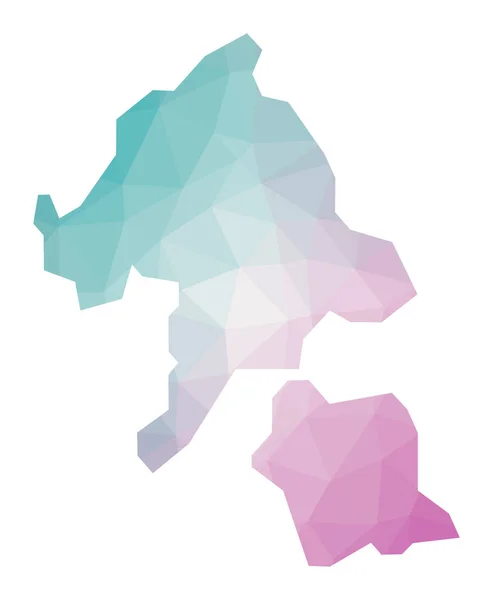 Polygonal karta över Aka Island Geometrisk illustration av ön i smaragd ametist färger Aka — Stock vektor