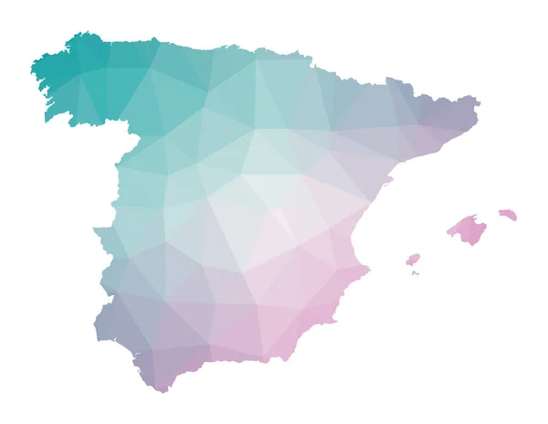 Mapa poligonal da Espanha Ilustração geométrica do país em cores ametistas esmeralda Mapa da Espanha —  Vetores de Stock