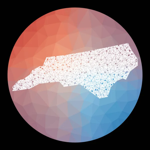 Red vectorial Mapa de Carolina del Norte Mapa del estado de los Estados Unidos con bajo fondo polivinílico Redondeado Norte — Vector de stock