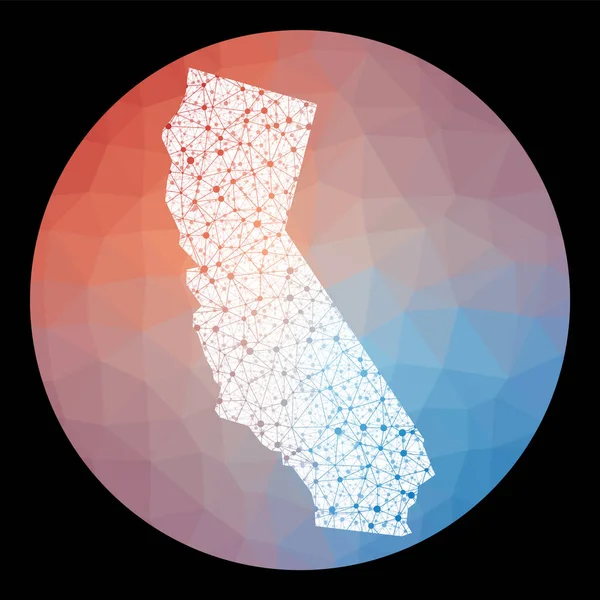 Vector ağı Kaliforniya haritası ABD eyaletinin düşük polimerli arka plan yuvarlak Kaliforniya haritası — Stok Vektör