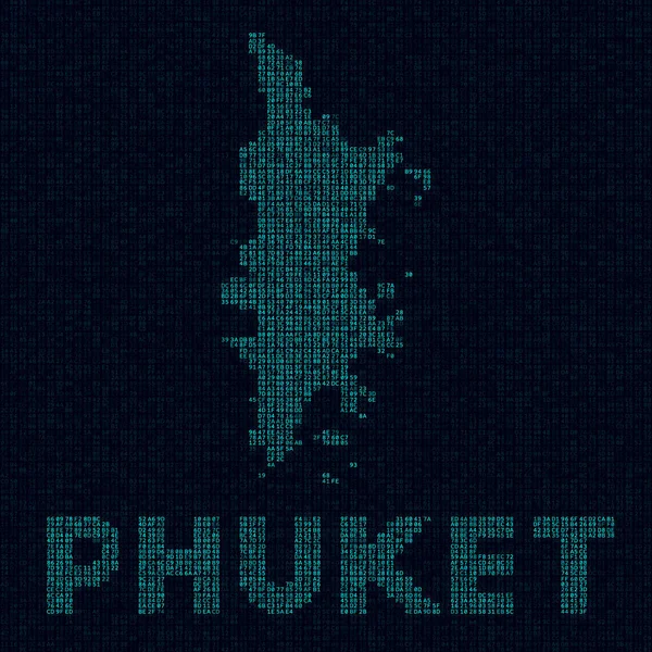 Mapa tecnológico de Phuket Símbolo de isla en estilo digital Cibermapa de Phuket con nombre de isla Excelente vector — Vector de stock