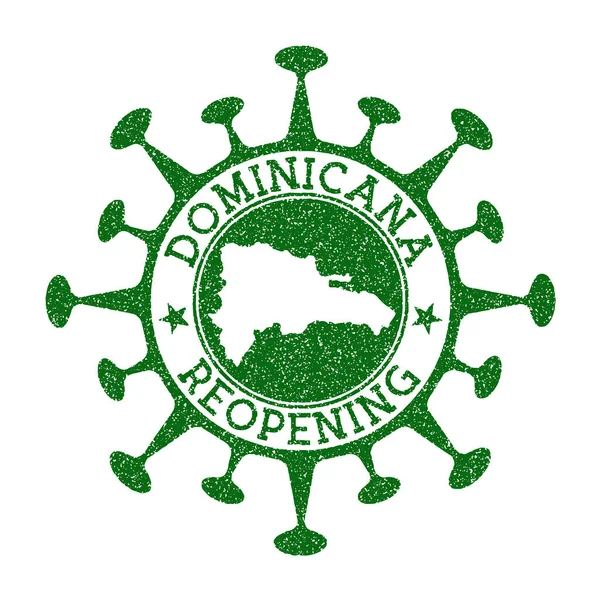 Dominicana Reopening Stamp Green round badge of country with map of Dominicana Country opening — 스톡 벡터