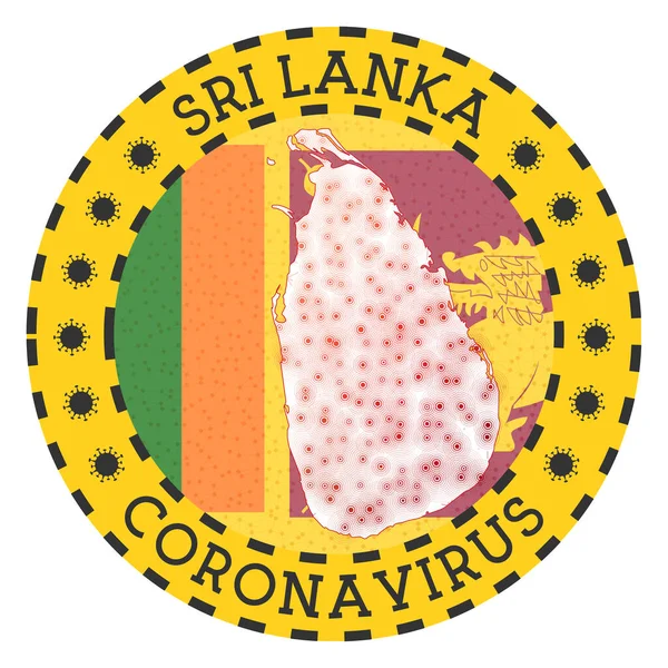 Coronavírus no Sri Lanka assinar emblema redondo com forma de Sri Lanka Amarelo país bloquear emblema —  Vetores de Stock