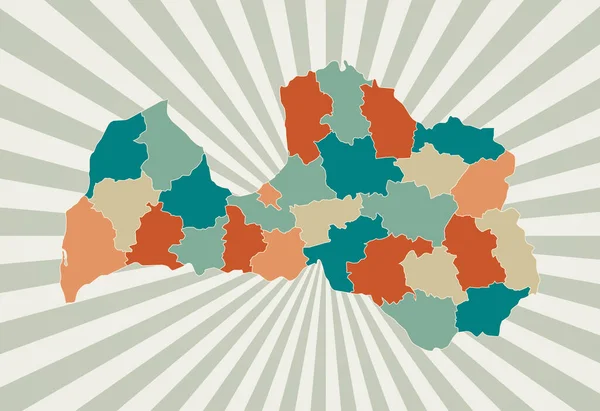 Lotyšsko mapa Plakát s mapou země v retro barevné paletě Tvar Lotyšska s úsvitem — Stockový vektor