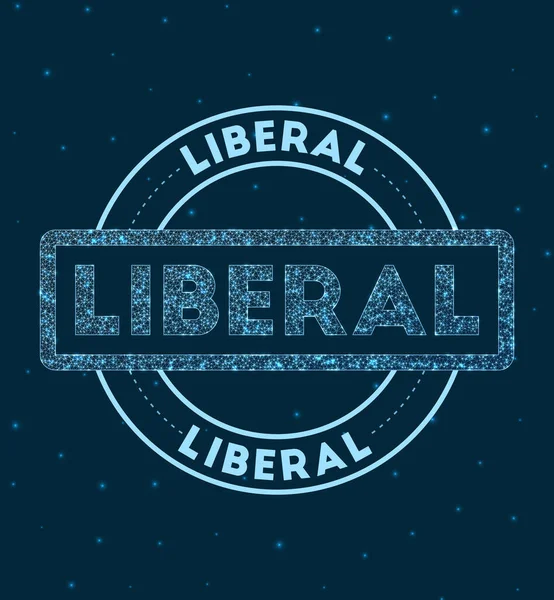 Liberal Glowing badge rotondo Stile di rete geometrico Timbro liberale nello spazio Illustrazione vettoriale — Vettoriale Stock