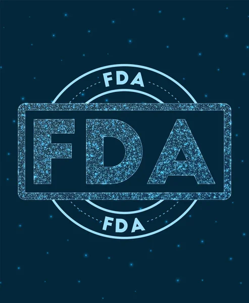 FDA Leuchtendes rundes Abzeichen im Netzwerkstil geometrischer FDA-Stempel im Raum Vektor-Illustration — Stockvektor