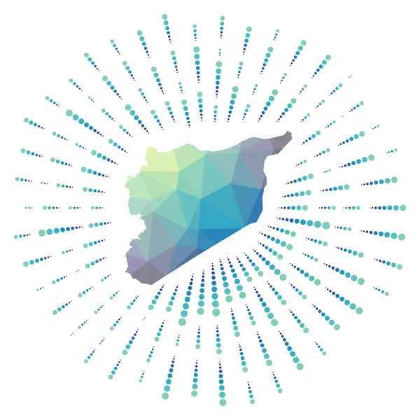 Σχήμα της Συρίας πολυγωνικό sunburst Χάρτης της χώρας με πολύχρωμες ακτίνες αστέρι Συρία εικονογράφηση — Διανυσματικό Αρχείο