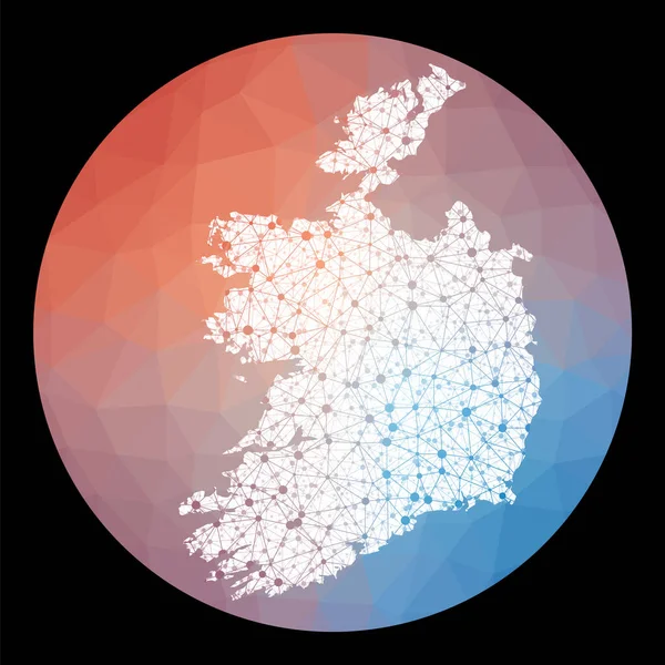 Vector network Ireland map Map of the country with low poly background Rounded Ireland — Stock Vector