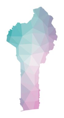 Ülkenin zümrüt ametist renkleriyle Benin Geometrik haritasının çokgen haritası