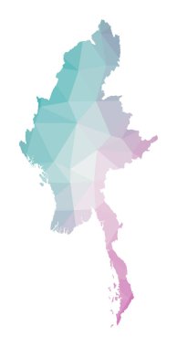 Ülkenin zümrüt ametist renkleriyle Myanmar Geometrik çiziminin çokgen haritası
