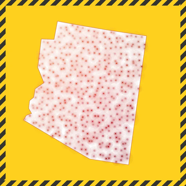 Аризона закрита вірусна загроза знак того, що ми отримаємо ікону штату Чорний смугастий кордон навколо карти з — стоковий вектор