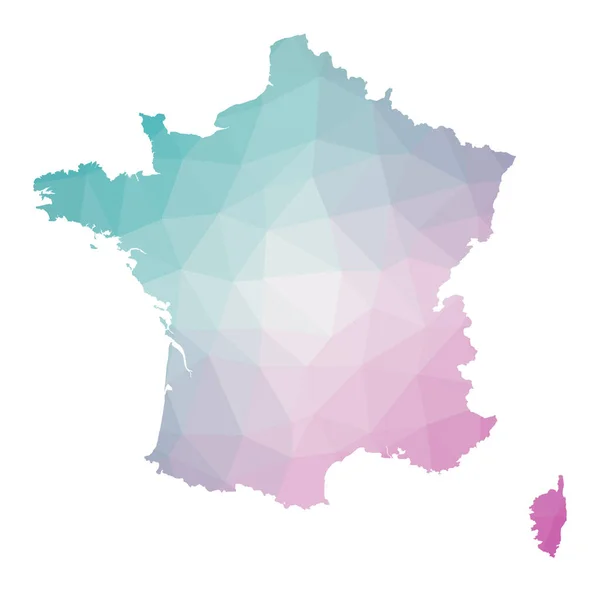 Carte polygonale de France Illustration géométrique du pays en améthyste émeraude couleurs France — Image vectorielle