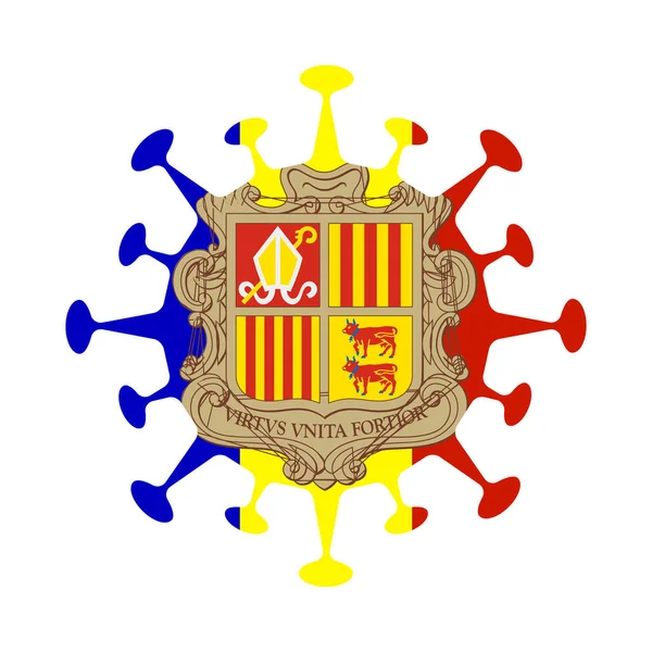 Andorras flagga i virusform Landsskylt Vektorillustration — Stock vektor