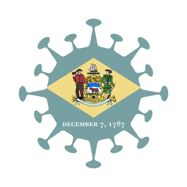 Flag of Delaware in virus shape Us state sign Vector illustration — Stock Vector