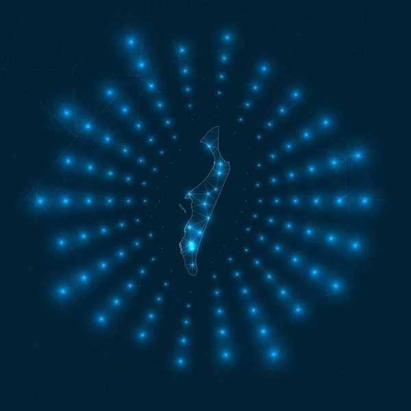 Цифровая карта острова Фрейзер Светящиеся лучи, исходящие от островной сети — стоковый вектор