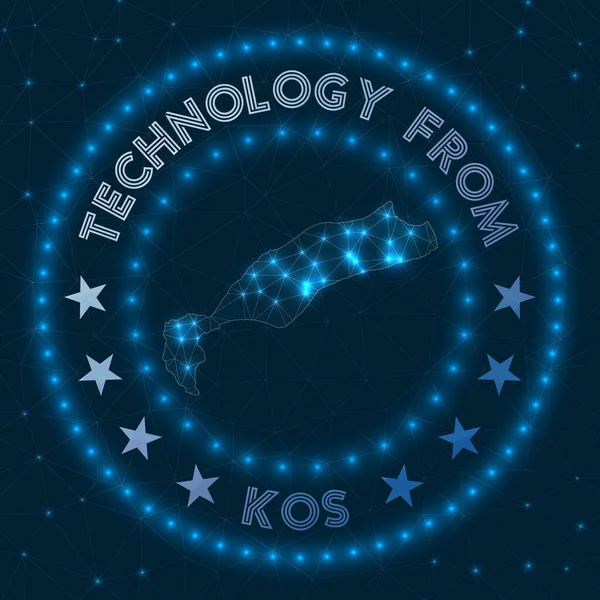 Технология от Kos Futuristic geometric badge of the island Technological concept Round Kos — стоковый вектор