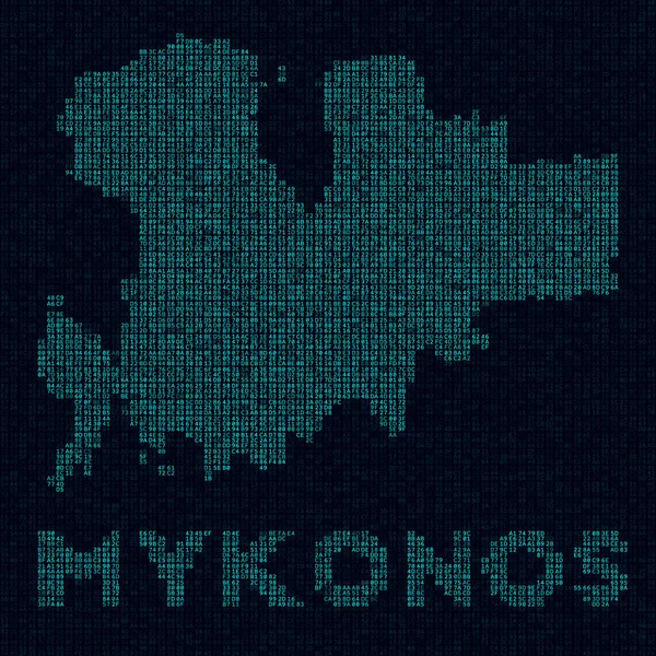 Mapa tecnológico de Mykonos Símbolo de isla en estilo digital Mapa cibernético de Mykonos con nombre de isla Appealing — Vector de stock