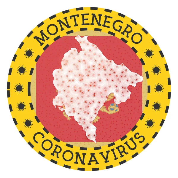 Koronawirus w Czarnogórze znak Okrągła odznaka z kształtem Czarnogóry Żółty kraj zablokować — Wektor stockowy