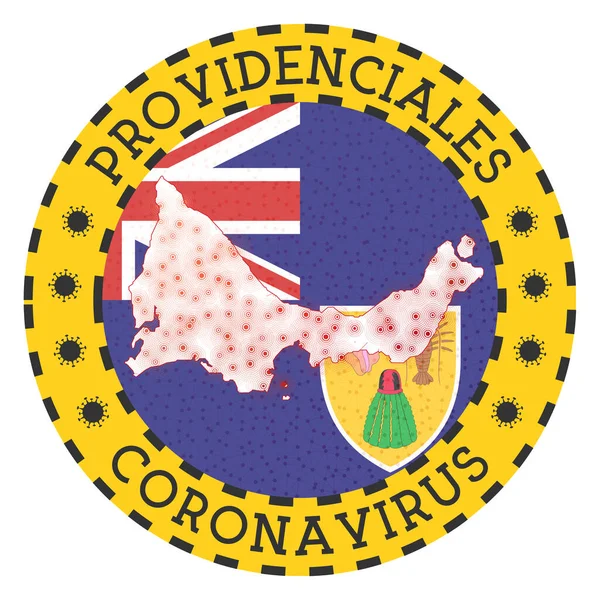Coronavirus στο Providenciales υπογράψει στρογγυλό σήμα με το σχήμα του Providenciales κίτρινο νησί κλειδαριά — Διανυσματικό Αρχείο
