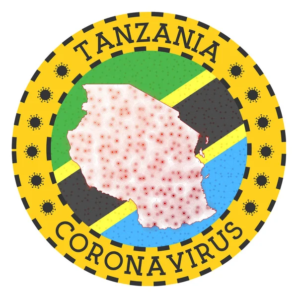 Insignia redonda con forma de emblema de bloqueo de país amarillo de Tanzania — Archivo Imágenes Vectoriales