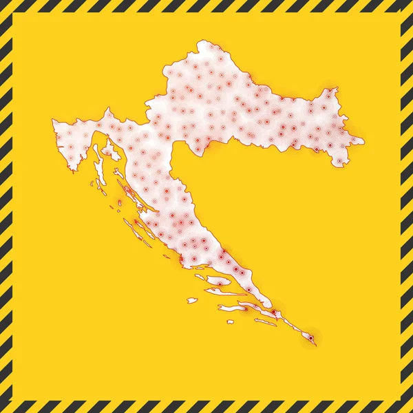 クロアチア閉鎖ウイルス危険標識国のアイコンをロックします。地図の周りの黒い縞模様の境界線と — ストックベクタ