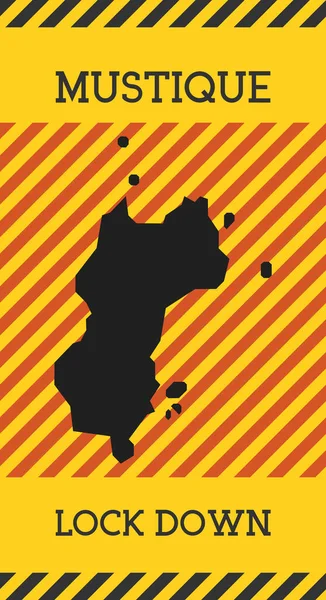 Mustique Lock Down segno isola gialla pandemia pericolo icona vettoriale illustrazione — Vettoriale Stock