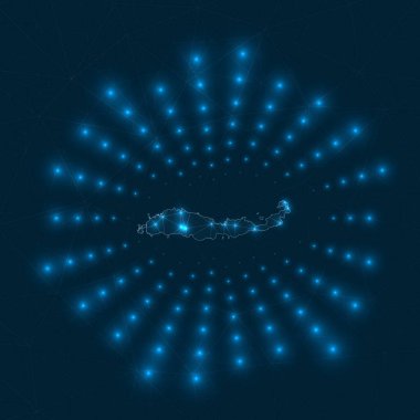 Flores Dijital Haritası Ada Ağı bağlantılarından yayılan parıldayan ışınlar ve