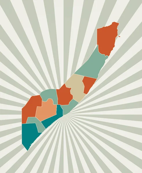 Somalia mapa Póster con el mapa del país en la paleta de colores retro Forma de Somalia con la explosión del sol — Archivo Imágenes Vectoriales