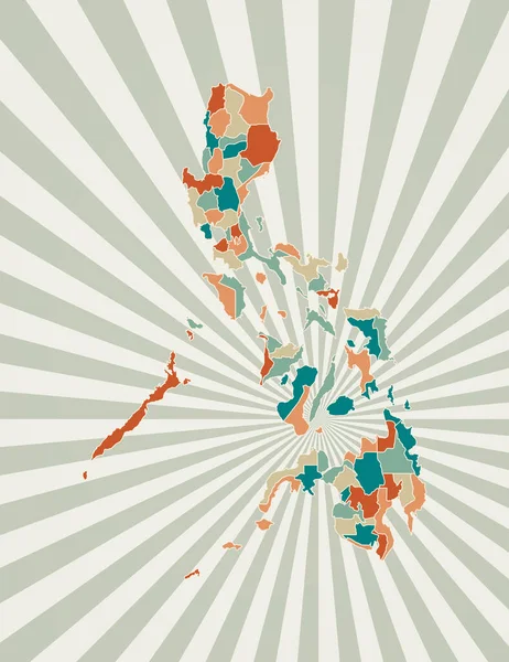 フィリピン地図レトロなカラーパレットで国の地図を持つポスターフィリピンの形 — ストックベクタ