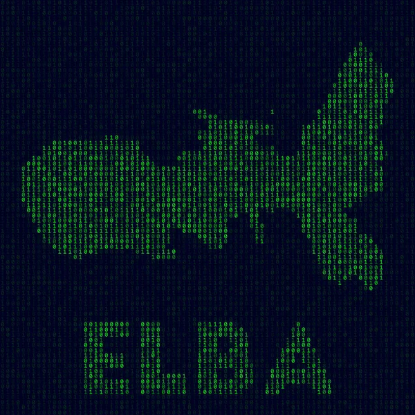 Цифровой логотип острова Эльба в стиле хакера Бинарный код карты Эльба с названием острова Элегант — стоковый вектор