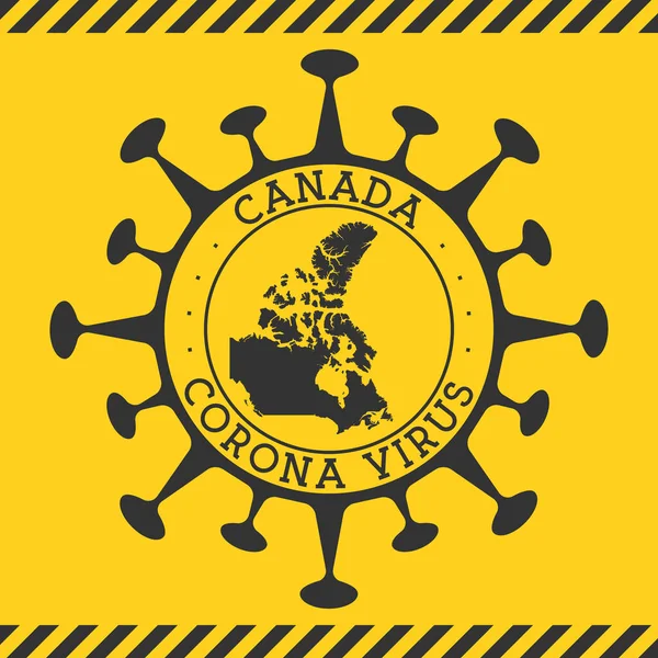 Vírus da Corona no Canadá assina Insígnia redonda com forma de vírus e mapa do Canadá Epidemia de país amarelo — Vetor de Stock